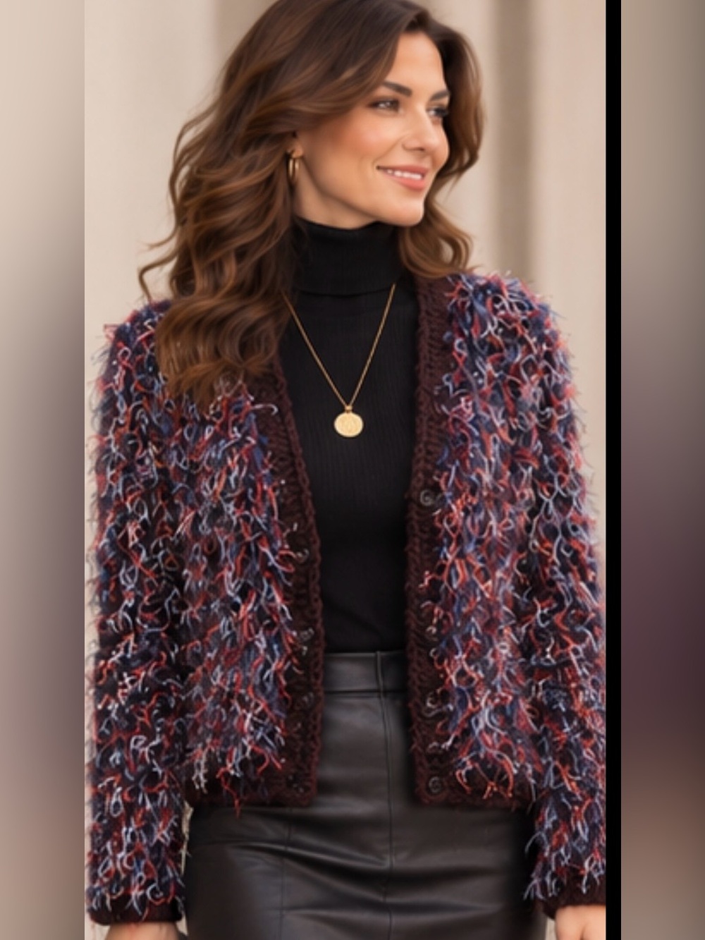 🧶 One of a kind Chic Eyelash Hand Knitted Cardigan, size Small medium